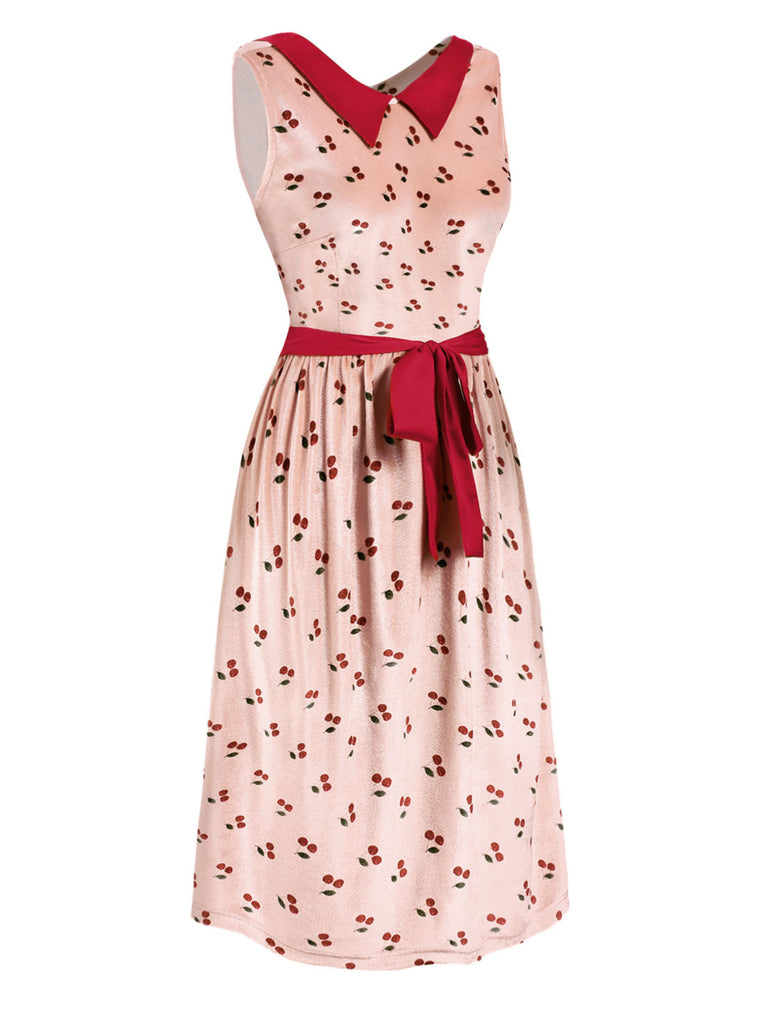 [Pre-Sale] Pink 1960s Velvet Cherry Swing Neck Dress