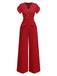 [Pre-Sale] Red 1960s V-Neck Petal Sleeves Dots Jumpsuit