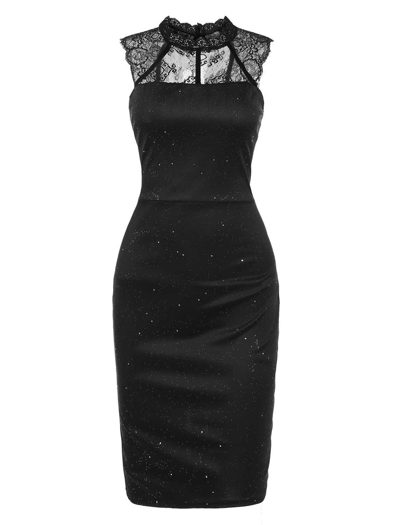 Black 1960s Lace Sleeveless Bodycon Dress