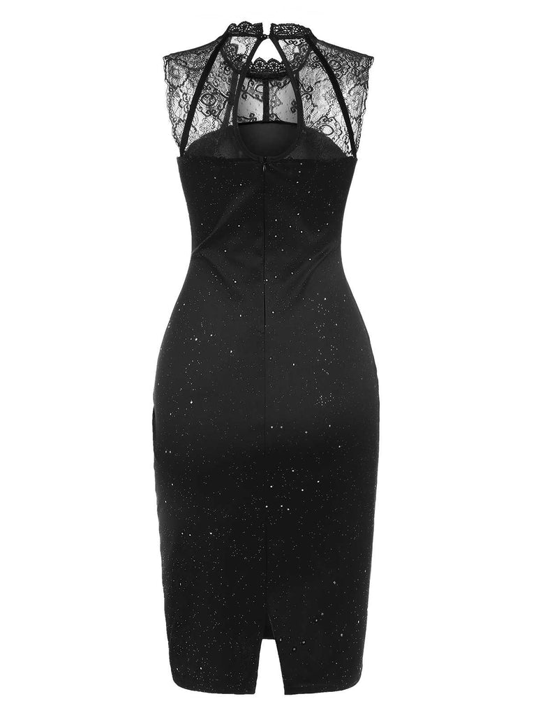 Black 1960s Lace Sleeveless Bodycon Dress