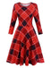 Red 1950s Crew Neck Plaid Half Sleeve Dress