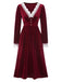 Wine Red 1940s V-Neck Velvet Lace Dress