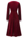 Wine Red 1940s V-Neck Velvet Lace Dress