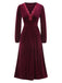 Wine Red 1940s Lace Trim Velvet Dress