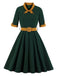 Green 1950s Tie Neck Contrast Patchwork Dress