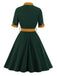 Green 1950s Tie Neck Contrast Patchwork Dress