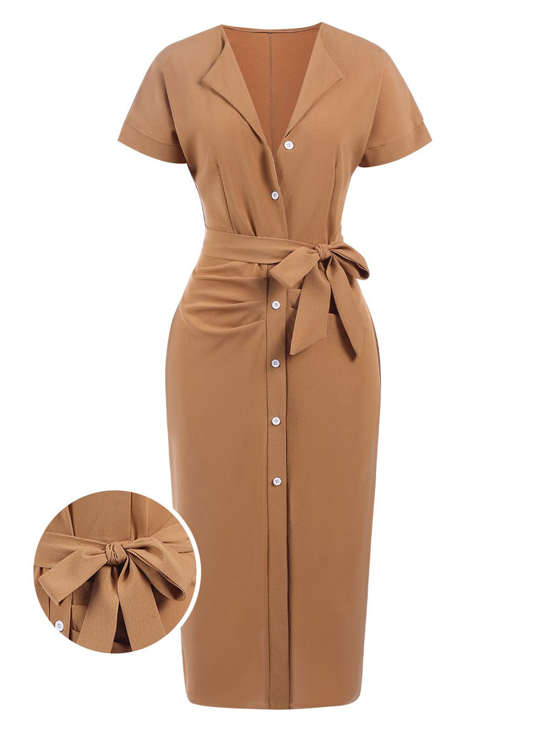 1960s Solid Lace-Up Pencil Dress