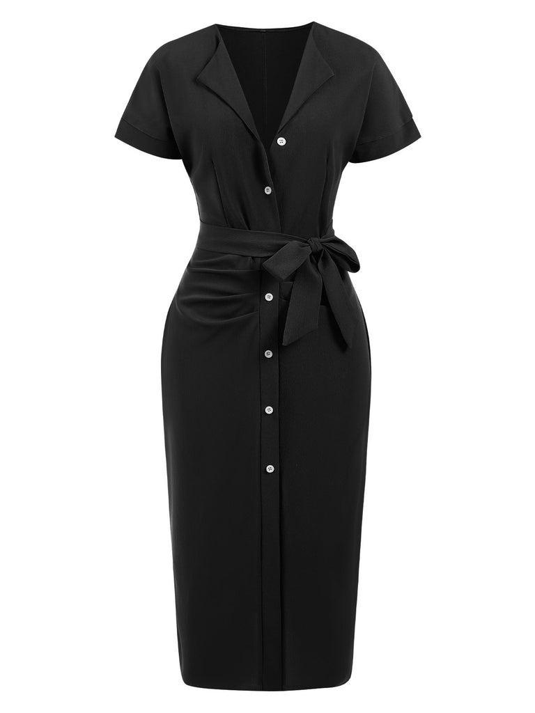 1960s Solid Lace-Up Pencil Dress