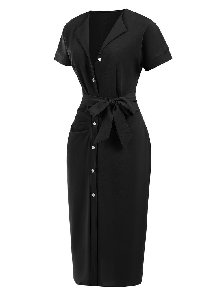 1960s Solid Lace-Up Pencil Dress