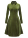 [Pre-Sale] Green 1940s Solid Velvet Shirt Collar Dress