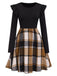 Black 1960s Ruffed Plaid Patchwork Skater Dress