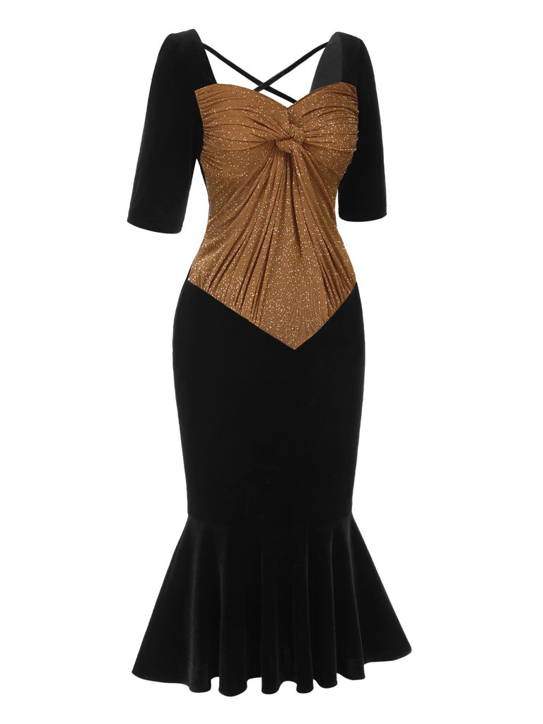 [Pre-Sale] Black 1930s Velvet Glitter Mermaid Dress