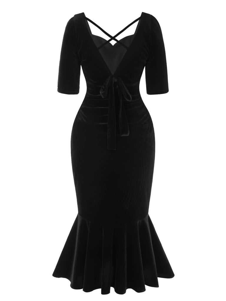 [Pre-Sale] Black 1930s Velvet Glitter Mermaid Dress