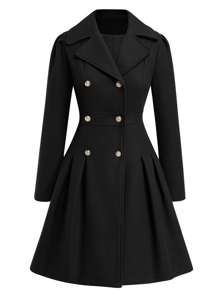 1940s Notched Collar Double-Breasted Dress Coat