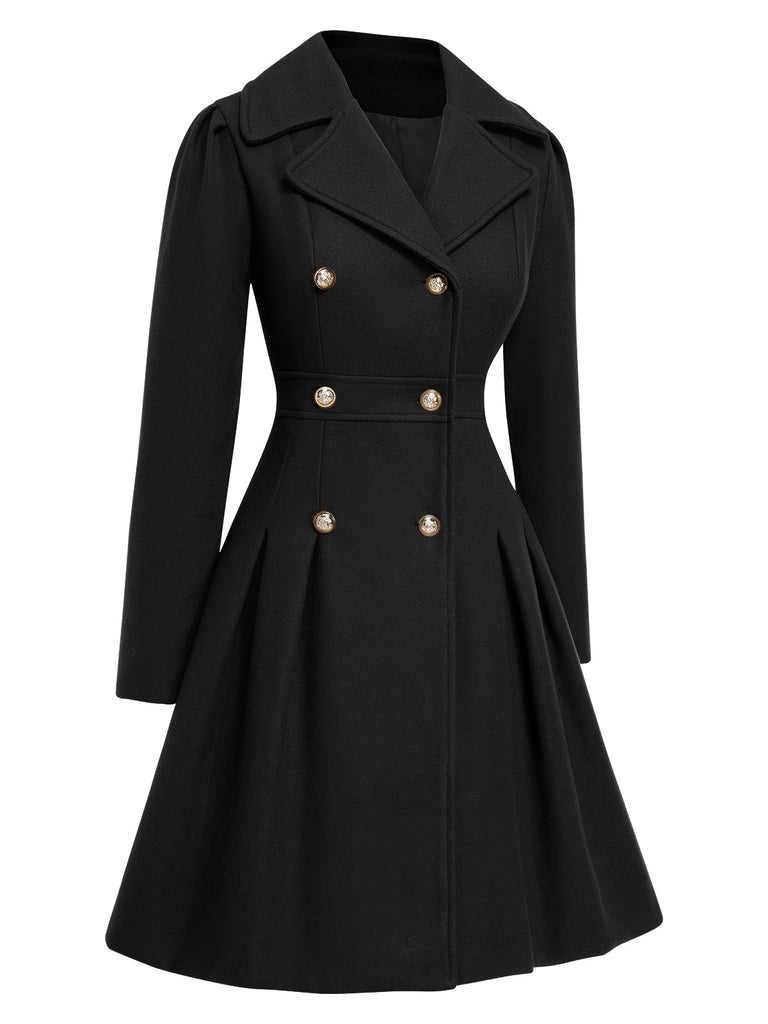 1940s Notched Collar Double-Breasted Dress Coat