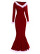 Red 1930s Off Shoulder Velvet Fur Trim Mermaid Dress