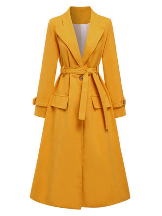 Mango Yellow 1930s Solid Lapel Long Coat