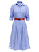 Blue 1940s Rolled Sleeves Striped Shirt Dress