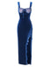 Blue 1930s Solid Velvet Lace Dress