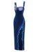 Blue 1930s Solid Velvet Lace Dress