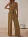 1950s Surplice V-Neck Solid Belted Jumpsuit