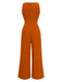 1970s V-Neck Tie-Front Solid Jumpsuit