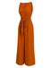 1970s V-Neck Tie-Front Solid Jumpsuit