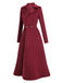 Wine Red 1930s Solid Suede Lapel Long Coat