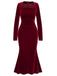 Wine Red 1930s Solid Velvet Mermaid Dress