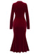 Wine Red 1930s Solid Velvet Mermaid Dress