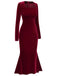 Wine Red 1930s Solid Velvet Mermaid Dress