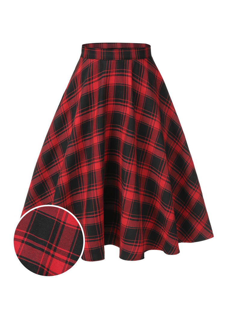 [Pre-Sale] Red & Black 1950s Buffalo Plaid Swing Skirt