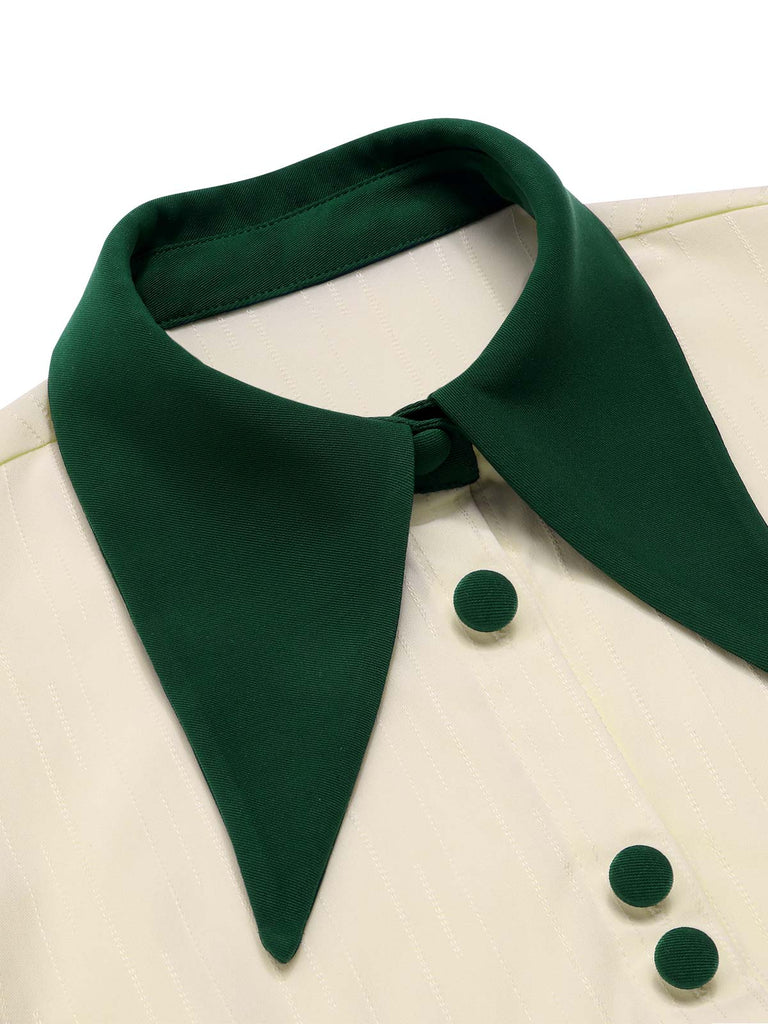 Cream Color 1950s Lapel Button Blouse