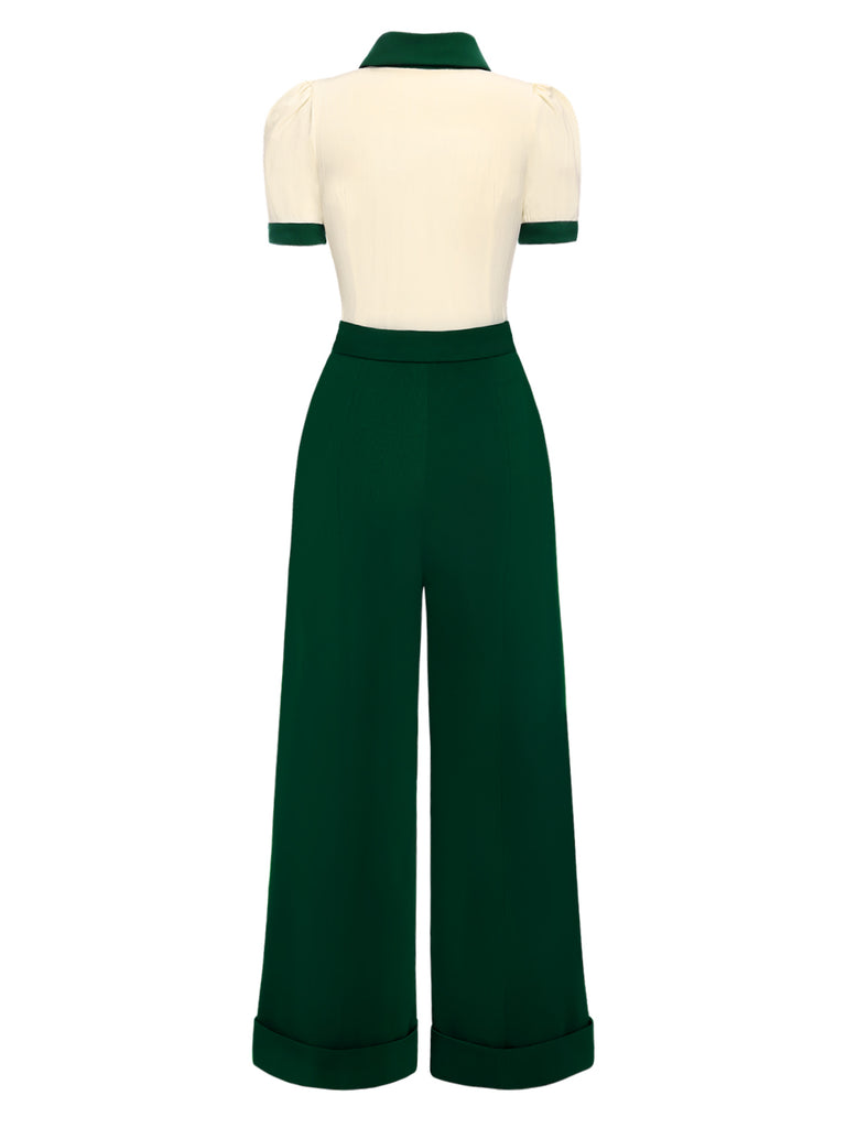 [Pre-Sale] 2PCS 1950s Lapel Button Blouse & High Waist Pants