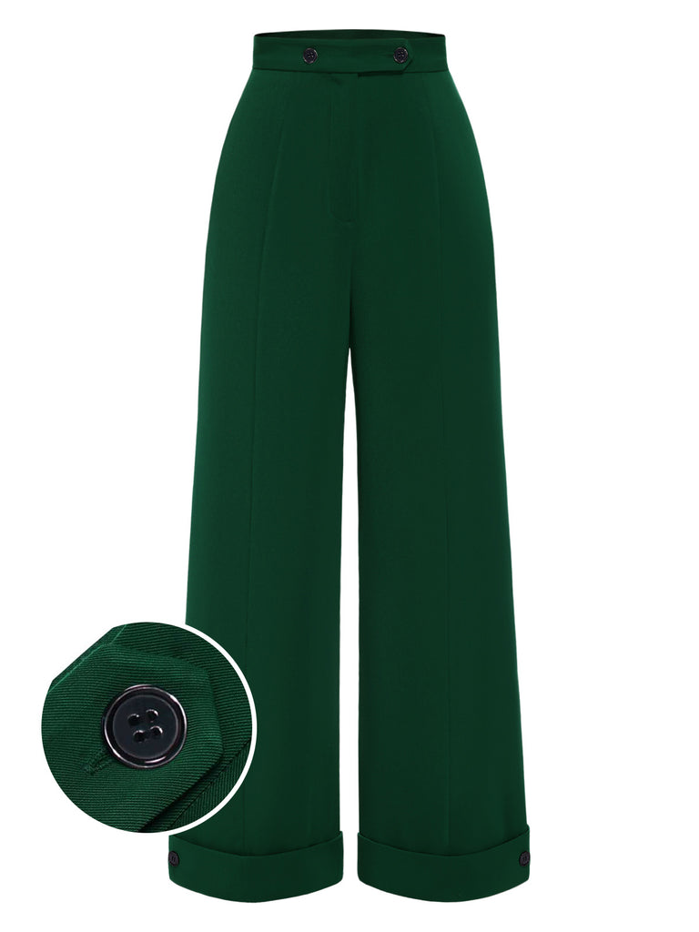 Green 1950s High-Waisted Wide-Leg Pants