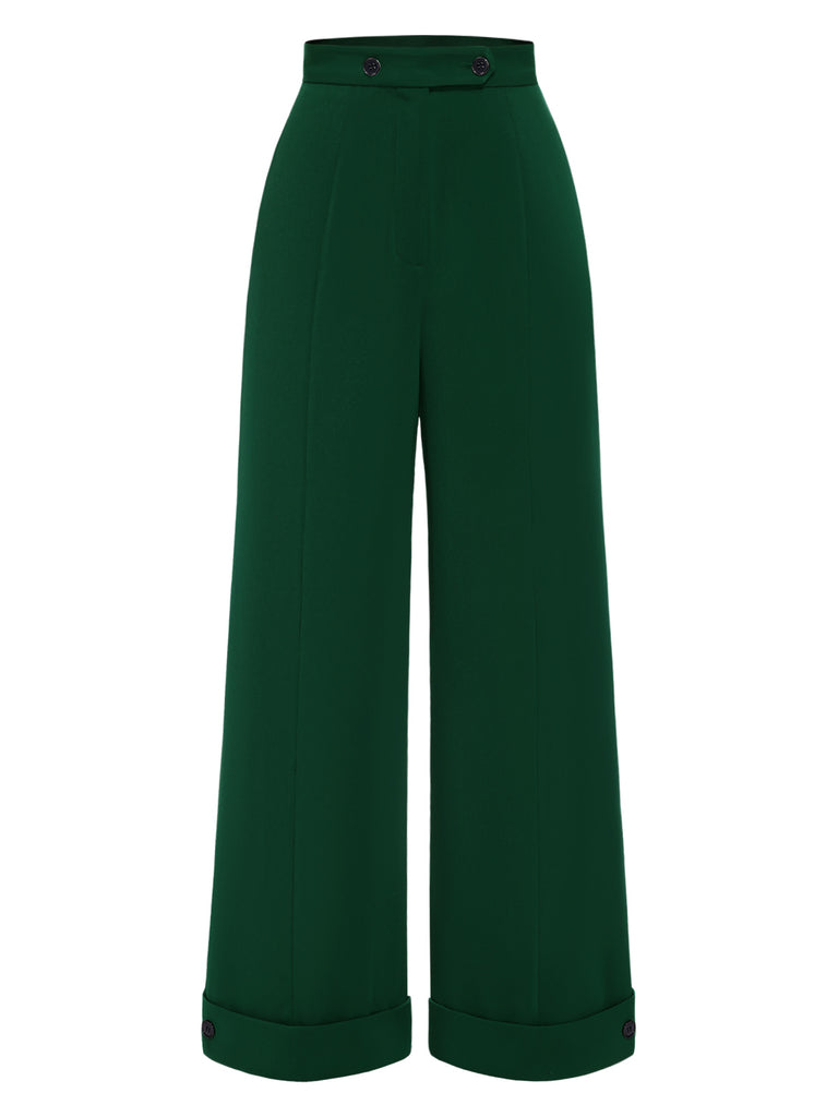 Green 1950s High-Waisted Wide-Leg Pants