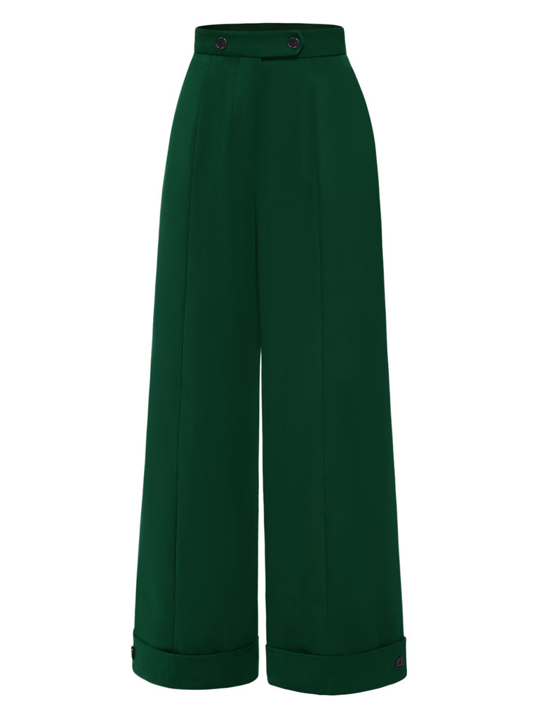 Green 1950s High-Waisted Wide-Leg Pants