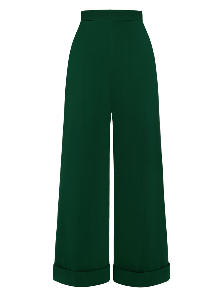 Green 1950s High-Waisted Wide-Leg Pants