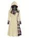 White 1950s Plaid Knit Hooded Dress