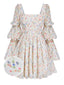 White 1960s Square Neck Puff Ditsy Floral Dress