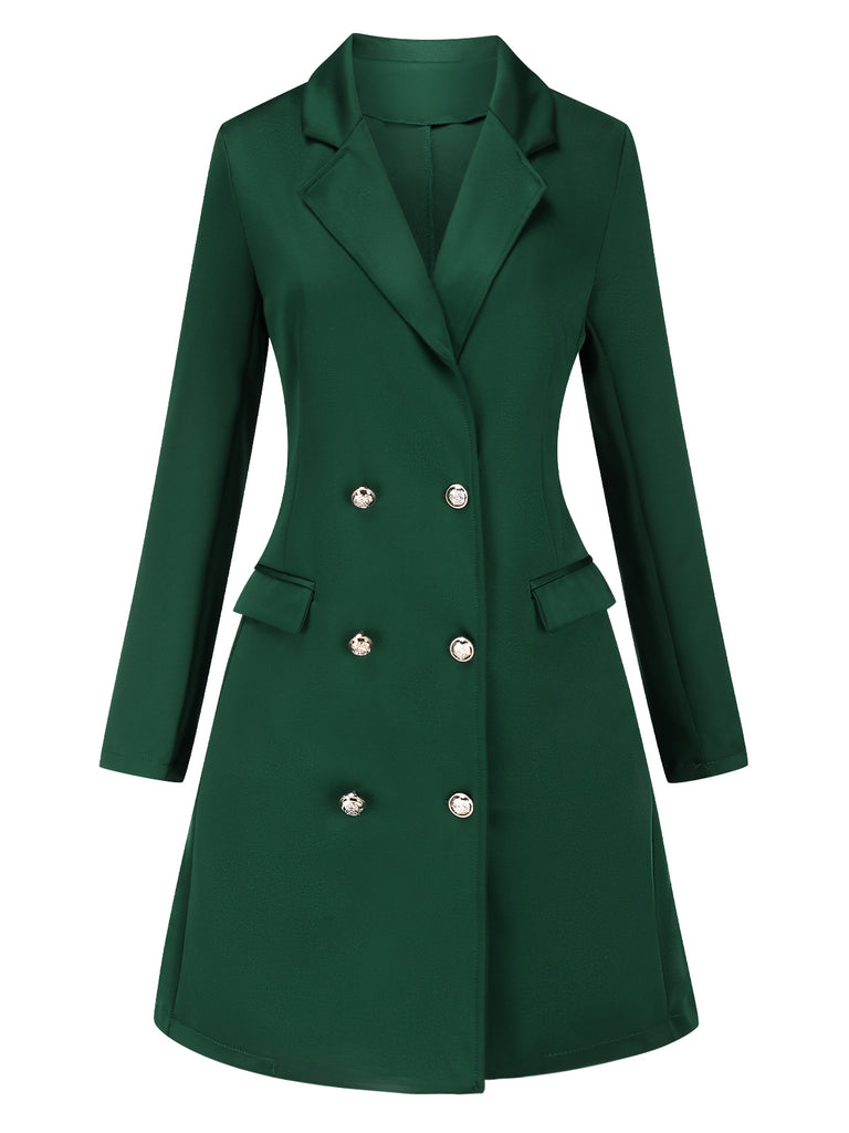 Green 1940s Solid Double-Breasted Coat