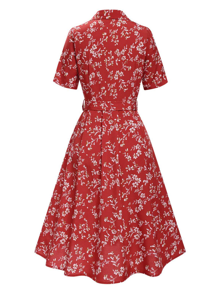 [Pre-Sale] Red 1940s Ditsy Floral Lapel Dress