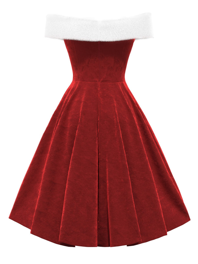 [Pre-Sale] Red 1950s Christmas Off-Shoulder Velvet Dress