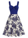 [Pre-Sale] Blue 1950s Floral Button Sweetheart Neck Dress