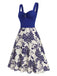 [Pre-Sale] Blue 1950s Floral Button Sweetheart Neck Dress