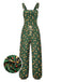 Dark Green 1930s Christmas Bells Multi-Pocket Jumpsuit