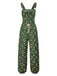 Dark Green 1930s Christmas Bells Multi-Pocket Jumpsuit