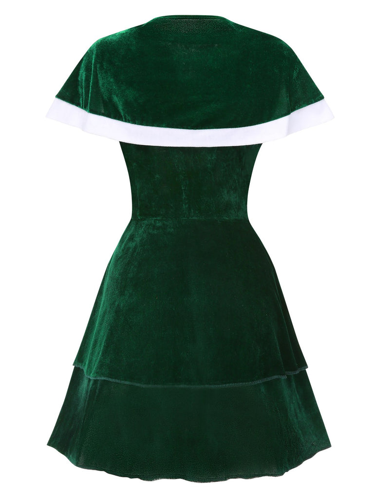 Green 1940s Christmas Velvet Dress With Cape