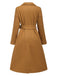 Khaki 1960s Turn-Up Collar Solid Belted Coat