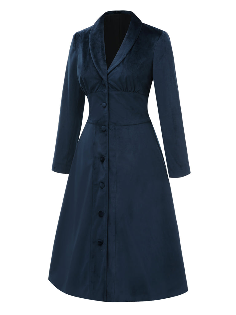 [Pre-Sale] Royal Blue 1950s Lapel Matte Velvet Coat